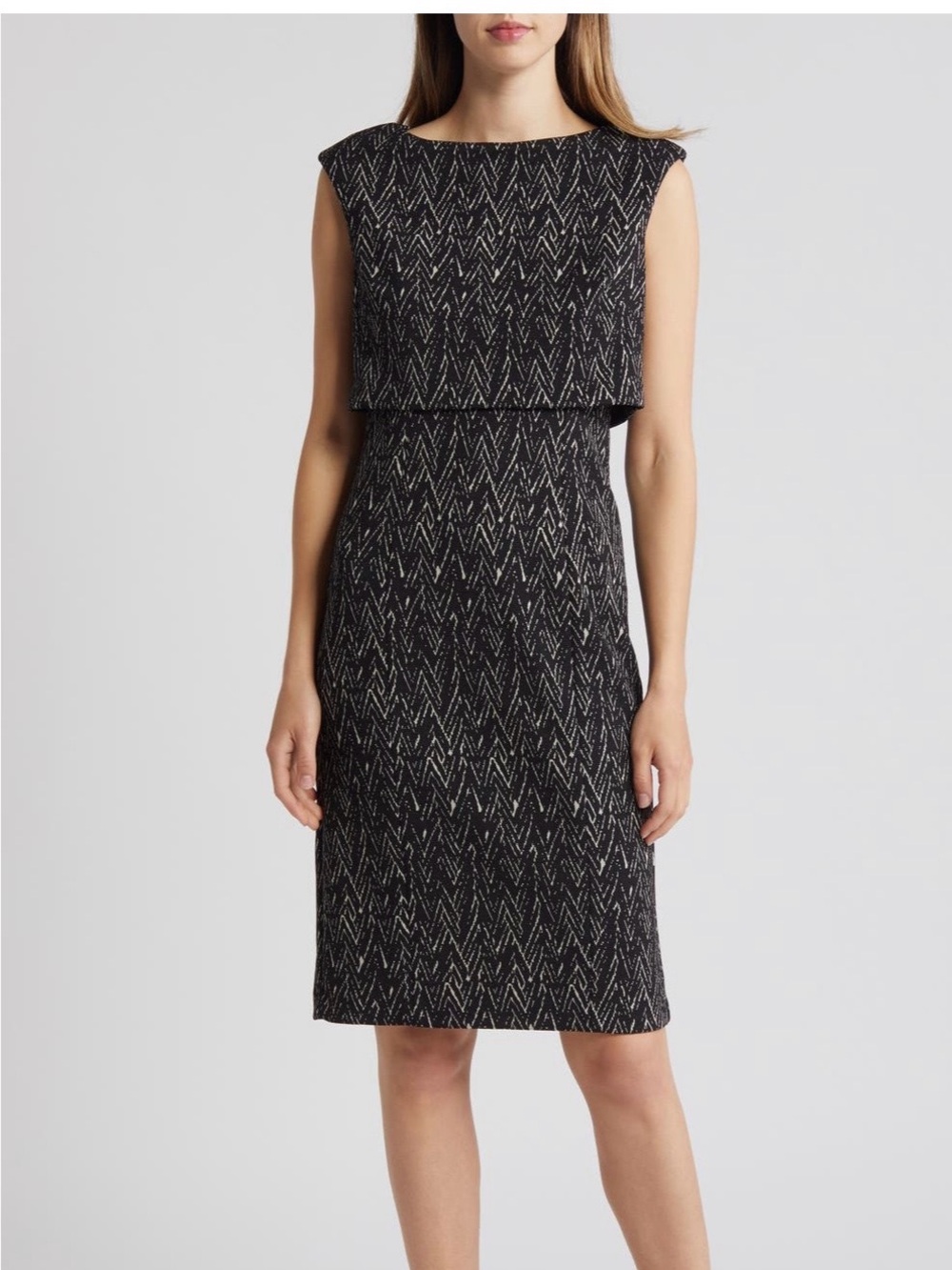 Eliza J Sleeveless Black Patterned Sheath Dress